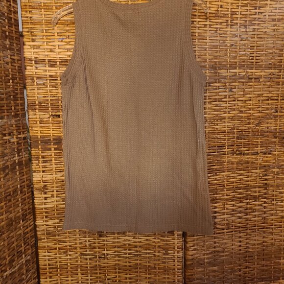 MIHOLL Casual Sleeveless Twist Knot Waffle Knit Shirt Tank Top Large Taupe - Picture 5 of 5